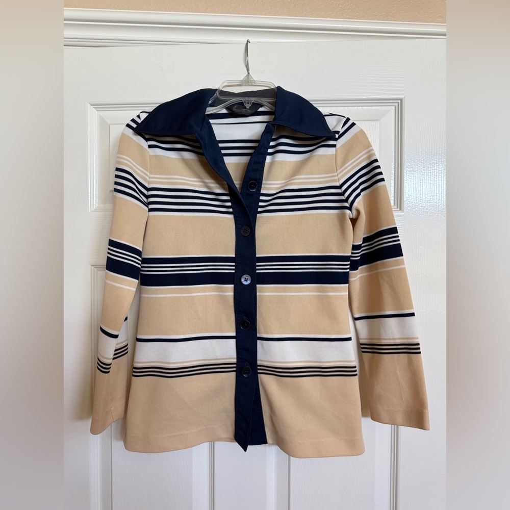 Jack Winter Vintage Navy Cream Yellow Button Up Striped Cardigan Blazer
